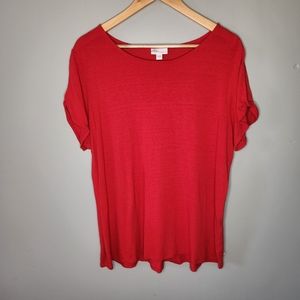 J. Jill Love Linen Blend Short Open Sleeve Sleeve Casual Shirt Red Sz Large EUC